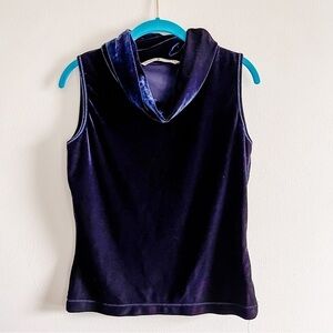 Tommy Hilfiger Vintage Y2K Navy Blue Velvet Sleeve Cowl Neck Tank Top Large